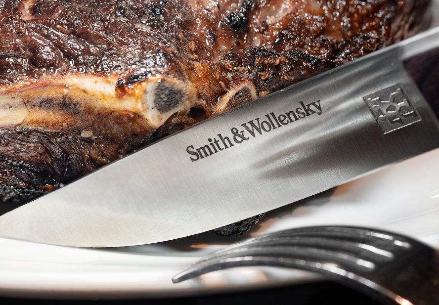 Steak and S&W steak knife photographed closely