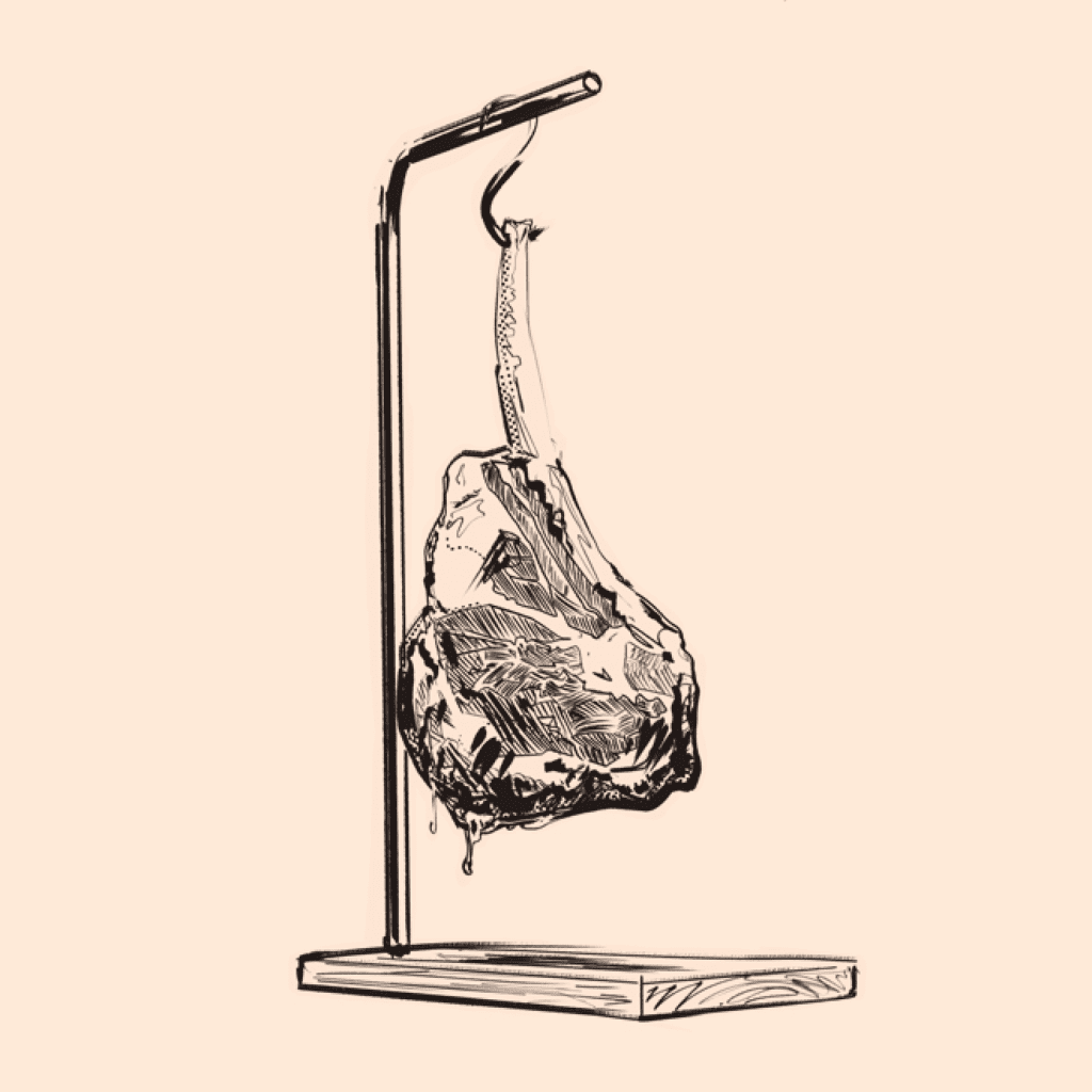 Illustration of swinging tomahawk steak