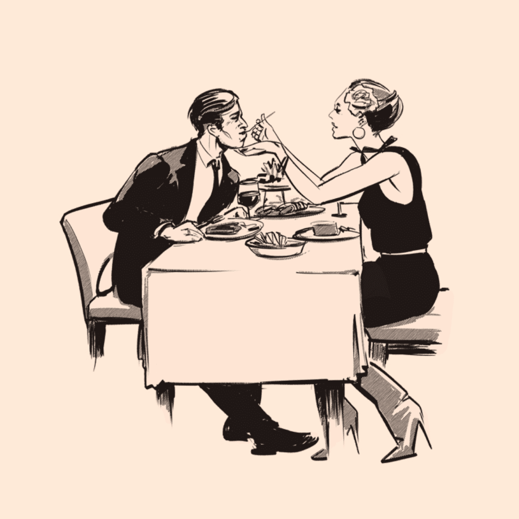 Illustration of couple eating at a table