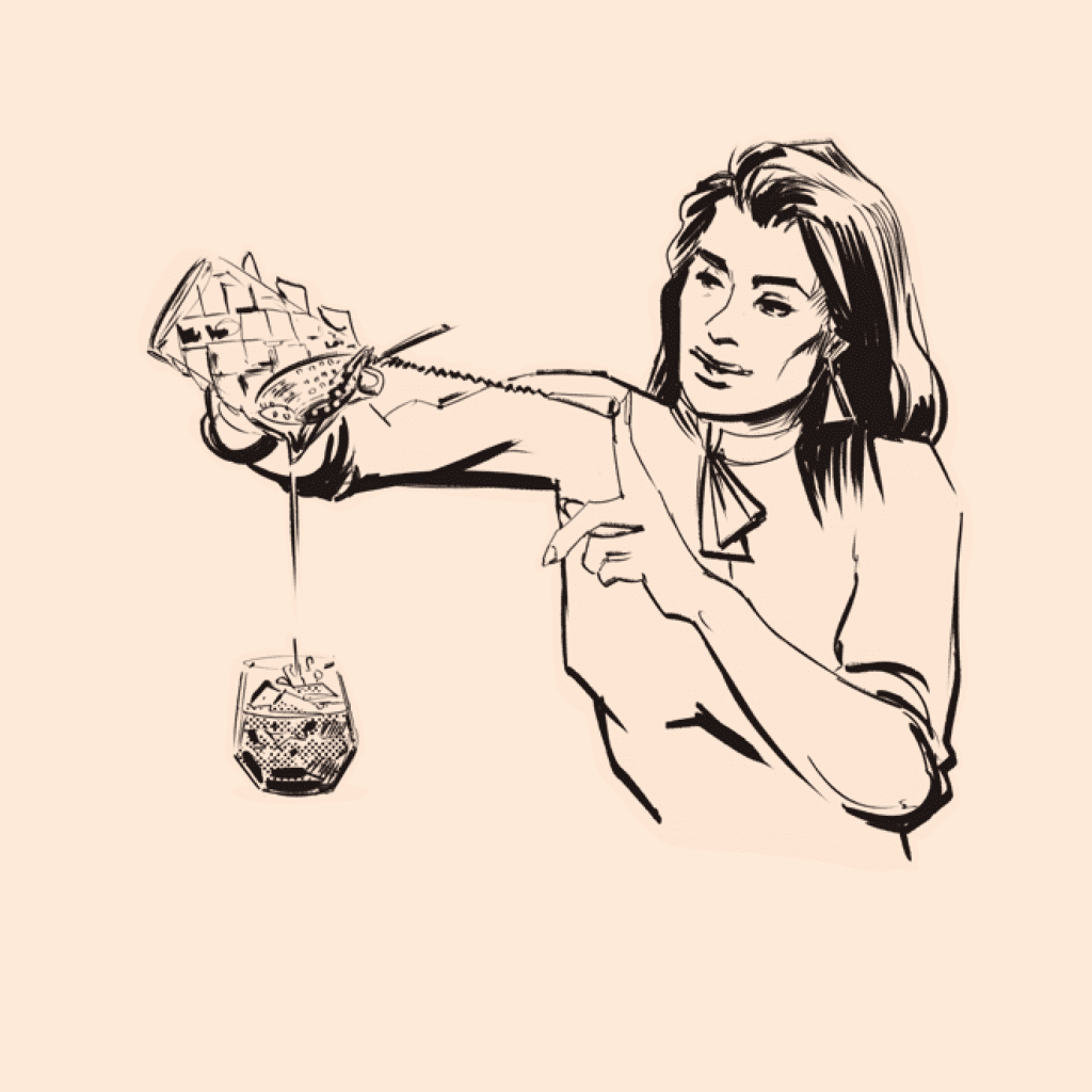 Illustration of female bartender pouring a drink