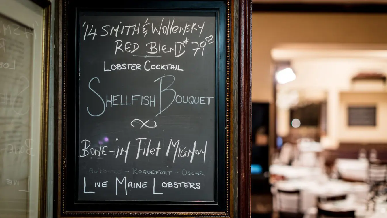 Menu board at Smith & Wollensky restaurant