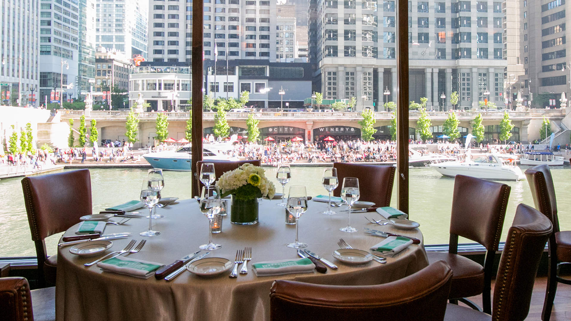 Photo of table setting with waterfront views at S&W Chicago