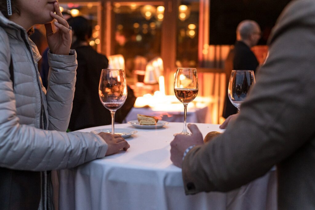 Two people at a table in discussion