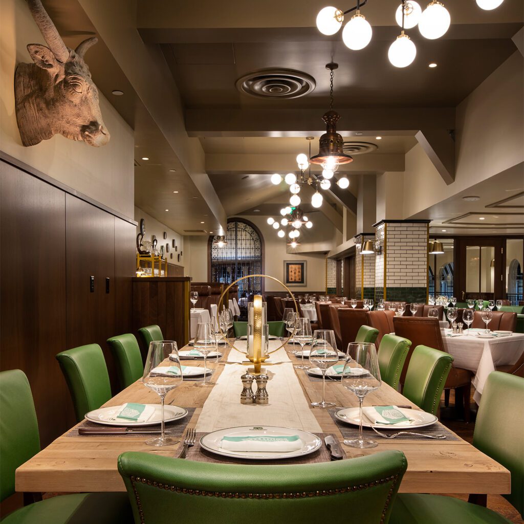 Private events room at S&W with green chairs