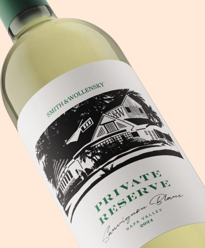 A close-up of a wine bottle labeled 