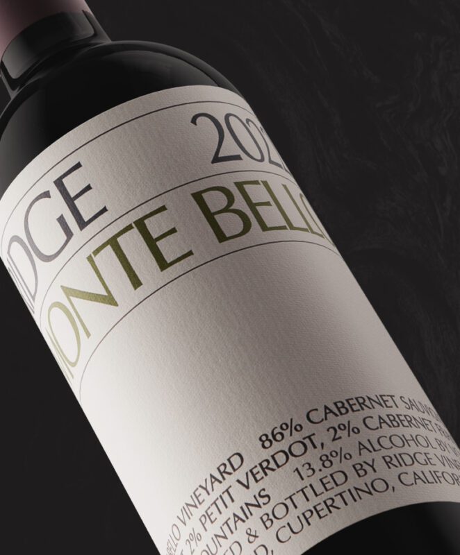 A close-up of a wine bottle labeled 